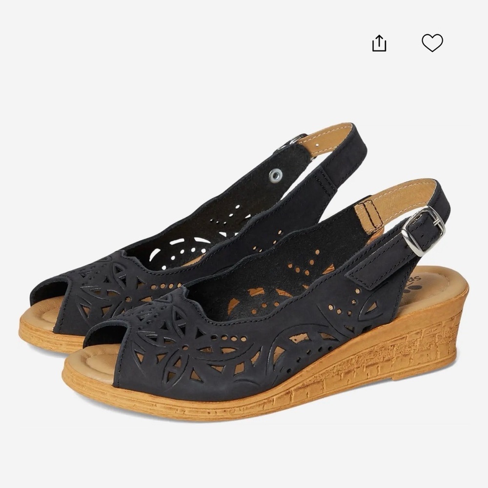 Spring Step Black Cut-Out Wedges - Picture 2 of 7